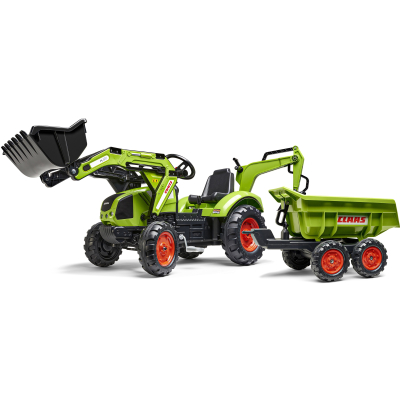 FALK Šlapací traktor 2070W Claas  s přední a zadní lžící a přívěsem