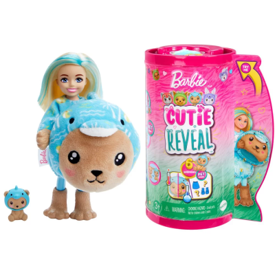 Barbie Cutie Reveal Chelsea v kostýmu - Medvídek v modrém kostýmu delfína