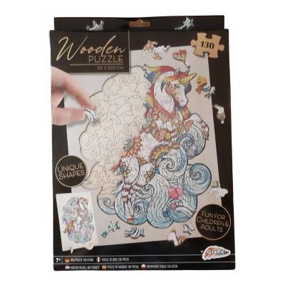 Dřevěné puzzle - Unikátní tvary Jednorožec 129 dílků