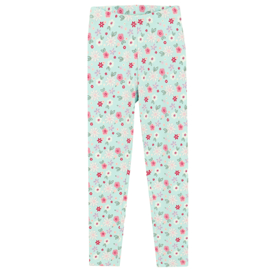 Legíny s květinovým vzorem -tyrkysové - 98 TURQUOISE
