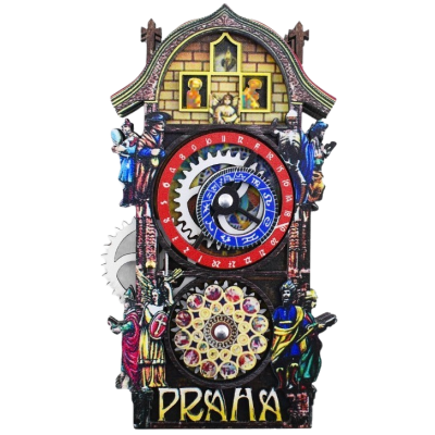 Dřevěná magnetka Pražský orloj barevný