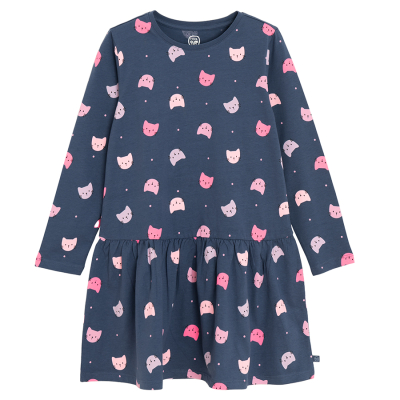 Šaty s dlouhým rukávem a potiskem- modré - 104 NAVY BLUE