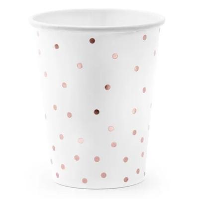 Kelímky bílé s růžovozlatými puntíky 260ml 6ks