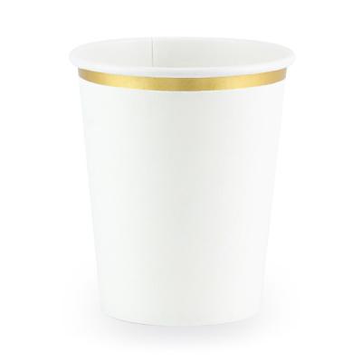 Kelímky papírové bílé se zlatým proužkem 260ml 6ks