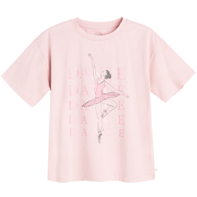 Bavlněné tričko s krátkým rukávem- růžové - 146 PINK