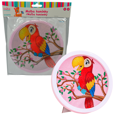 Diamantové malování s rámem - Kreslený papoušek ara 17 cm