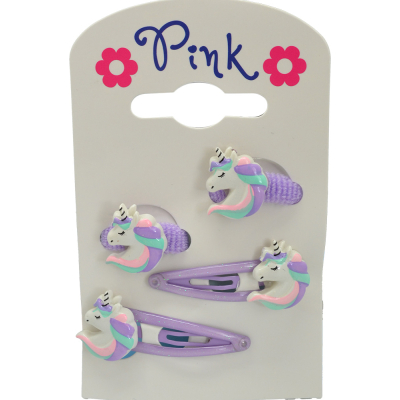 PINK - Sada sponky a gumičky do vlasů JEDNOROŽEC