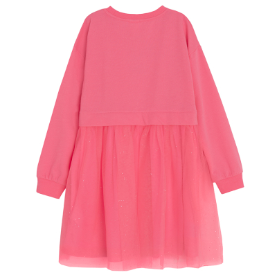 Šaty s dlouhým rukávem a tylovou sukní- růžové - 98 PINK