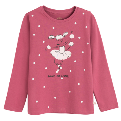 Tričko s dlouhým rukávem a potiskem- růžové - 110 DARK PINK
