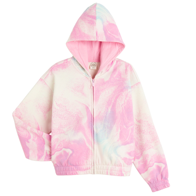 Batikovaná mikina s kapucí- růžová - 146 PINK