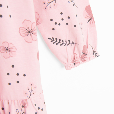 Bavlněné šaty s dlouhým rukávem- růžové - 98 PINK