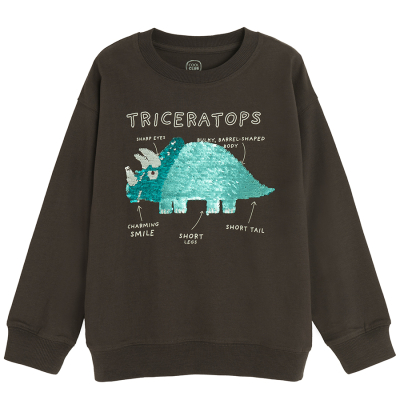 Mikina s potiskem dinosaura- černá - 98 BROWN