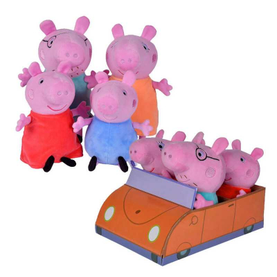 Sada Plyšáků Prasátko Peppa s rodinou v autě