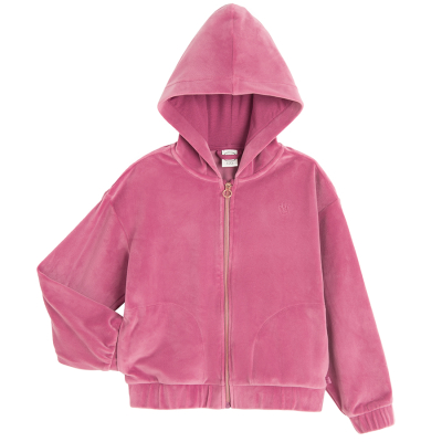 Sametová mikina s kapucí- růžová - 98 DARK PINK