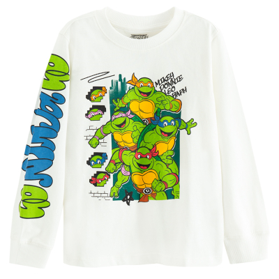 Tričko s dlouhým rukávem a potiskem Želvy Ninja- bílé - 98 OFF WHITE