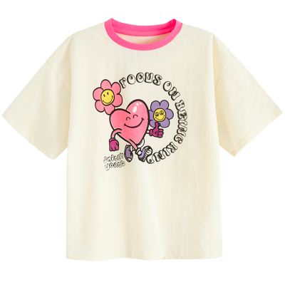 Tričko s krátkým rukávem a potiskem Smiley World- bílé - 98 CREAMY