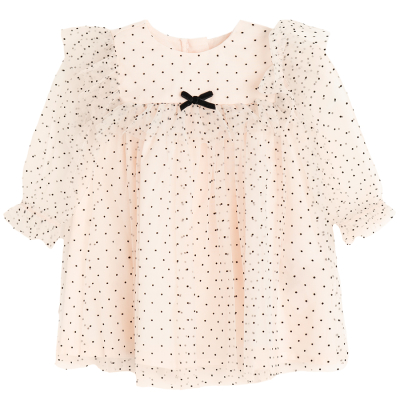Tylové šaty s dlouhým rukávem- růžové - 62 LIGHT BEIGE