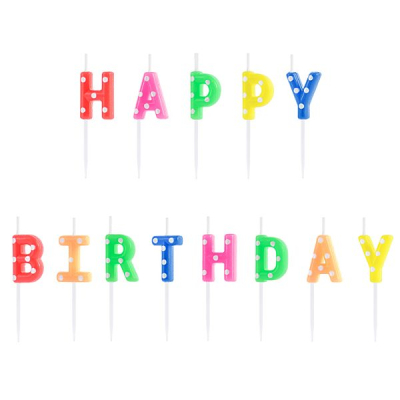 Svíčky Happy Birthday barevné s puntíky 2