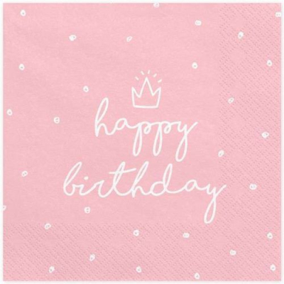 Ubrousky 3vrstvé Happy Birthday růžové  20 ks v balení