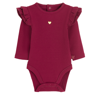 Žebrované body s dlouhým rukávem- vínové - 92 BURGUNDY