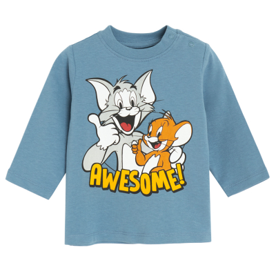 Tričko s dlouhým rukávem a potiskem Tom a Jerry- modré - 62 BLUE