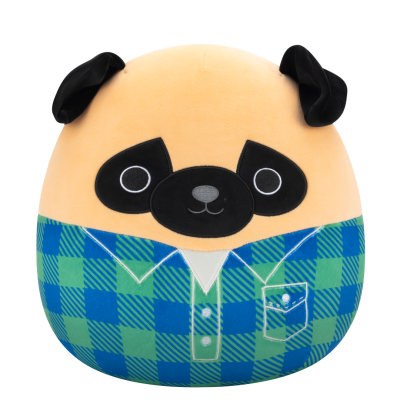 Plyšový mazlíček Squishmallows  Mops ve flanelové košili - Prince