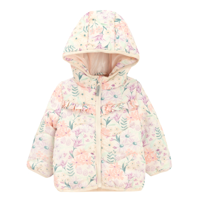 Přechodová bunda s kapucí s květinovým potiskem -světle růžová - 68 LIGHT PINK