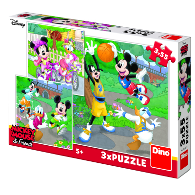 Puzzle 3x55 dílků Mickey a Minnie sportovci