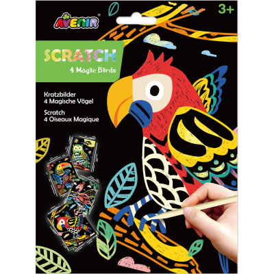 Škrabací obrázky 4 ks - Ptáci