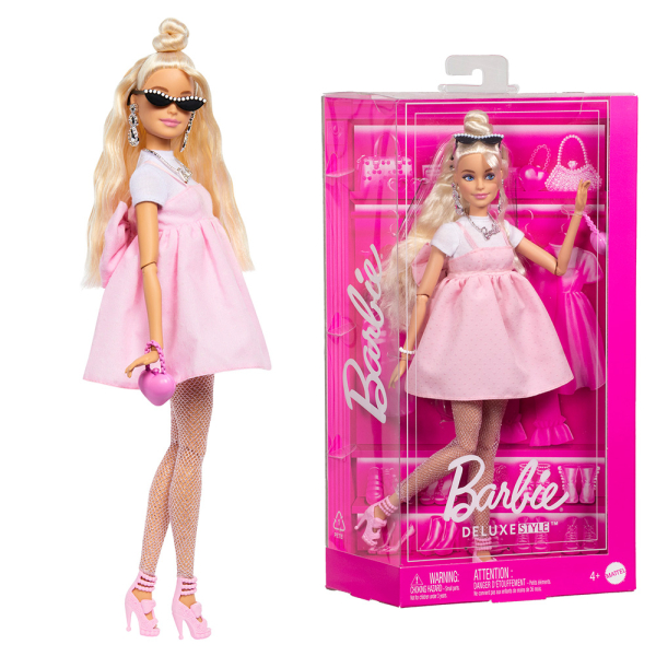 Barbie deluxe modelka - šaty s mašlí