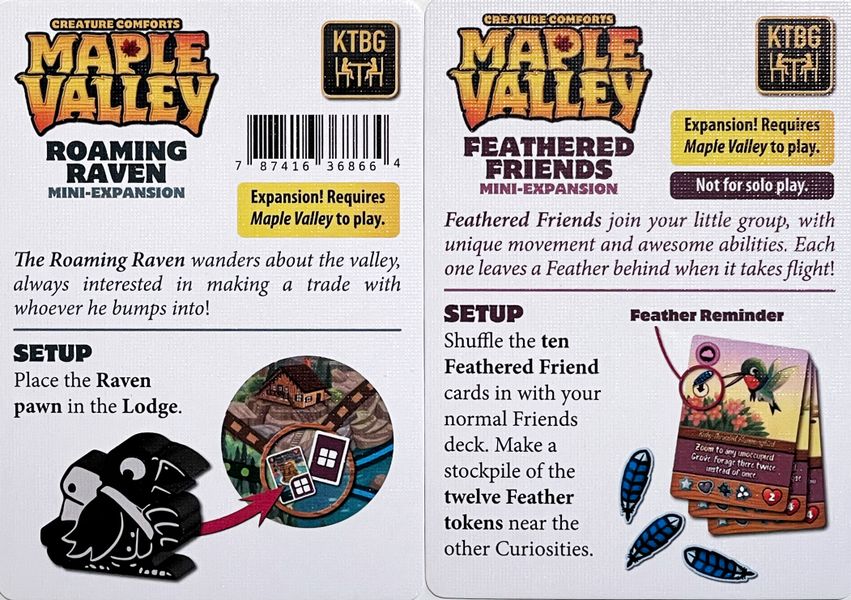 Kids Table Board Gaming Maple Valley: Roaming Raven and Feathered Friends Mini-Expansions