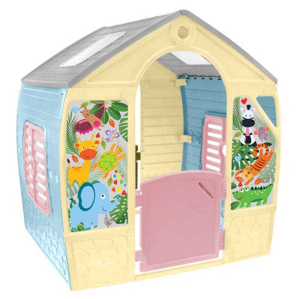 Mochtoys - Dětský zahradní domeček se zvířátky růžový