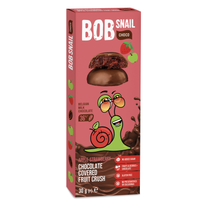 Šnek BOB v mléčné čokoládě jablko - jahoda 30g