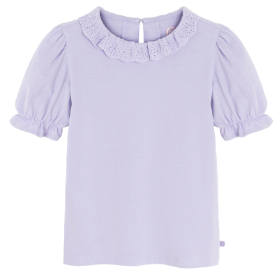 Halenka s nabíranými rukávy a krajkovým límečkem- fialová - 110 VIOLET
