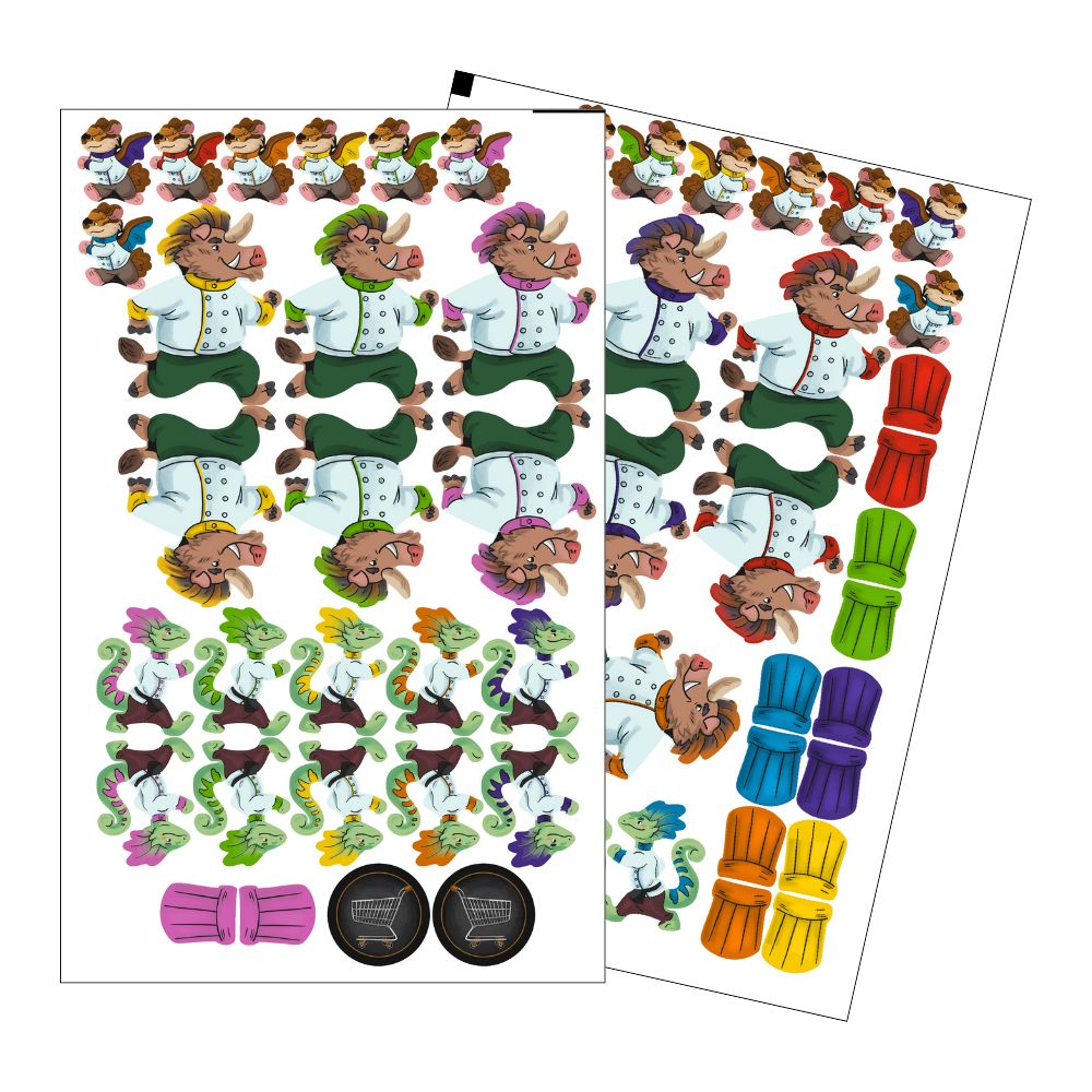 MeepleStickers Samolepky pro Zvířecí kuchtíky + rozšíření À la Carte (Critter Kitchen + À la Carte exp. Stickers)