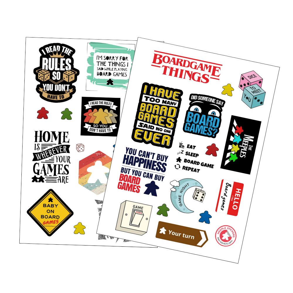 MeepleStickers Samolepky pro fanoušky deskových her set 1+2 (Board Game Fan Stickers set vol. 1+2)